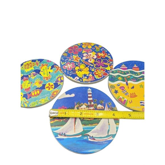 Coasters Tropical Beach Sailboats Ocean Set of 4 Absorbent Coasterstone  4.25" - Picture 4 of 10